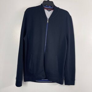 TED BAKER Chain Links Textured Full Zip Bomber Jacket, Blue, Ted Size 4 (Large)